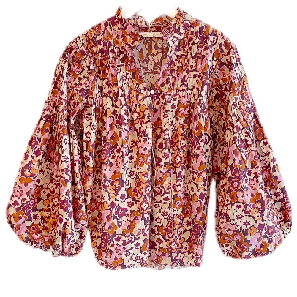 🩷Love The Label Size Small Pansy Balloon Sleeve Blouse 100% Cotton